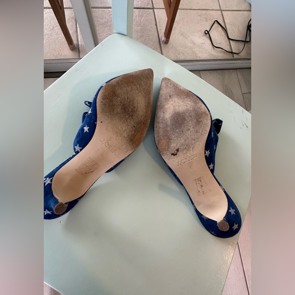 J. Crew Blue Star-Print Pointed Toe Knot Mules - Picture 2 of 12